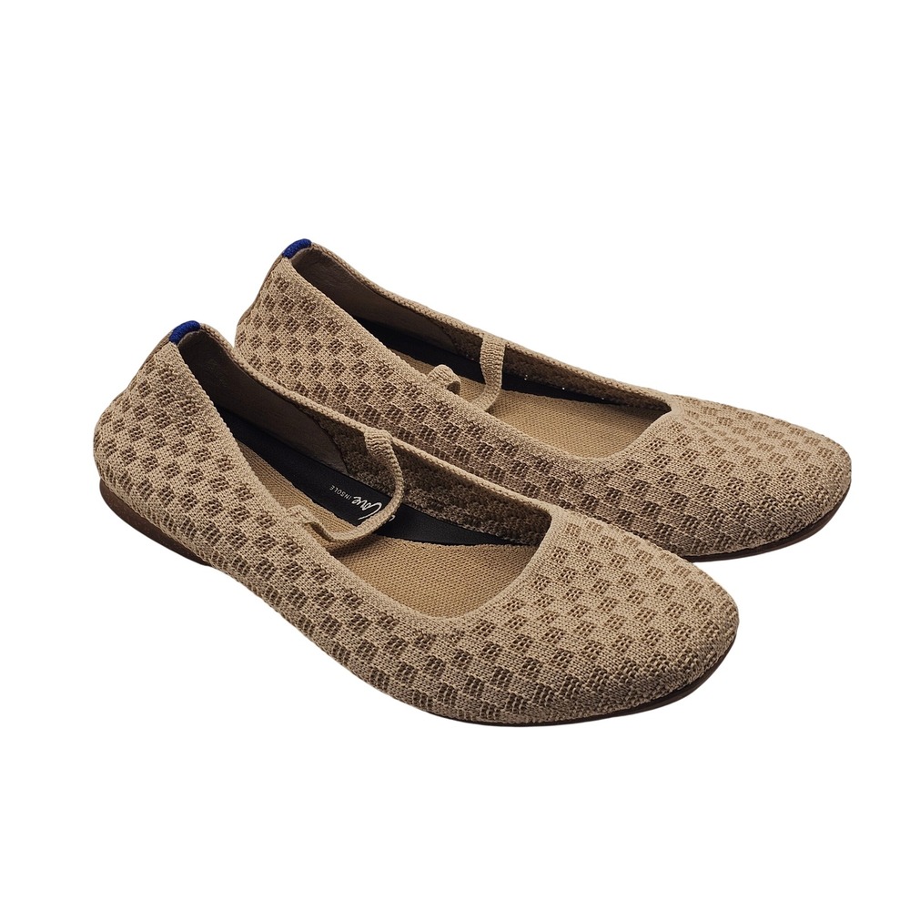 Rothys The Max Square Mary Jane 7.5 Sand Checkerboard Sustainable Ballet Flat